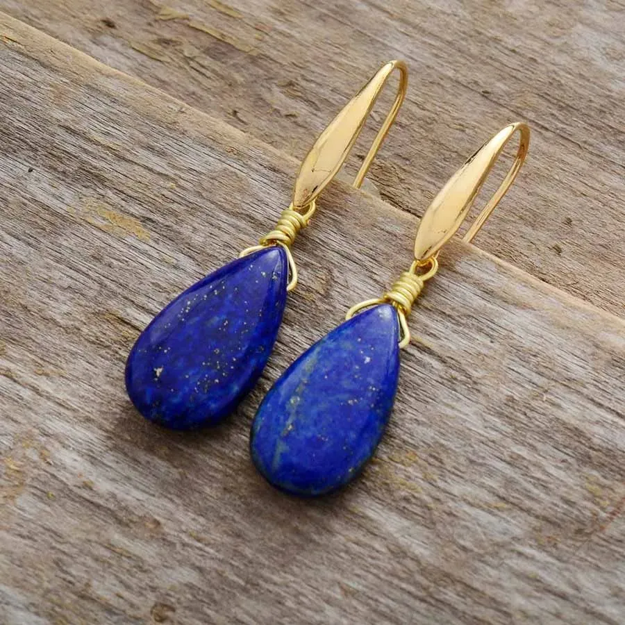 Blue Teardrop Natural Stone Earnings