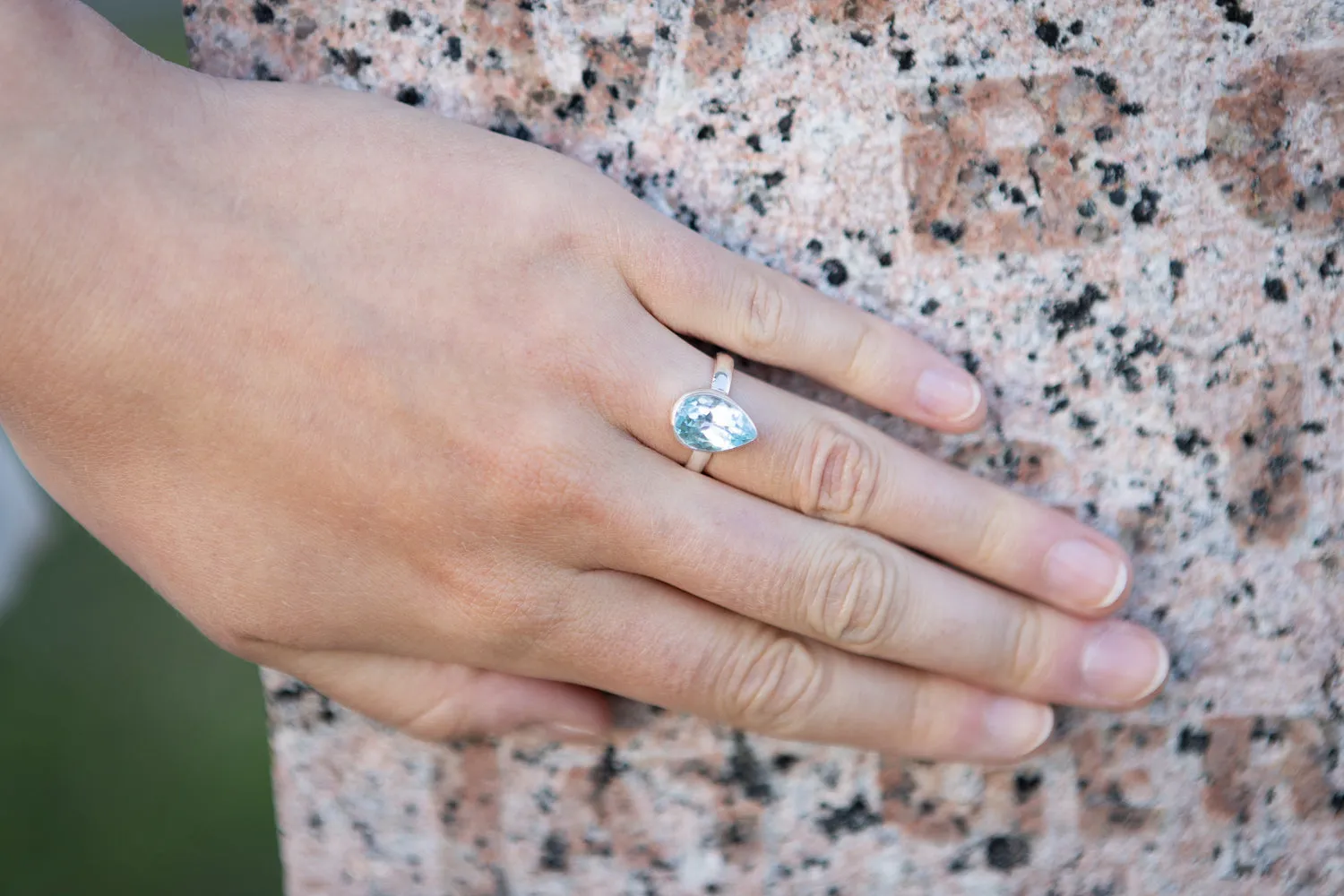 Blue Topaz Gemstone Ring for Cremation Ash