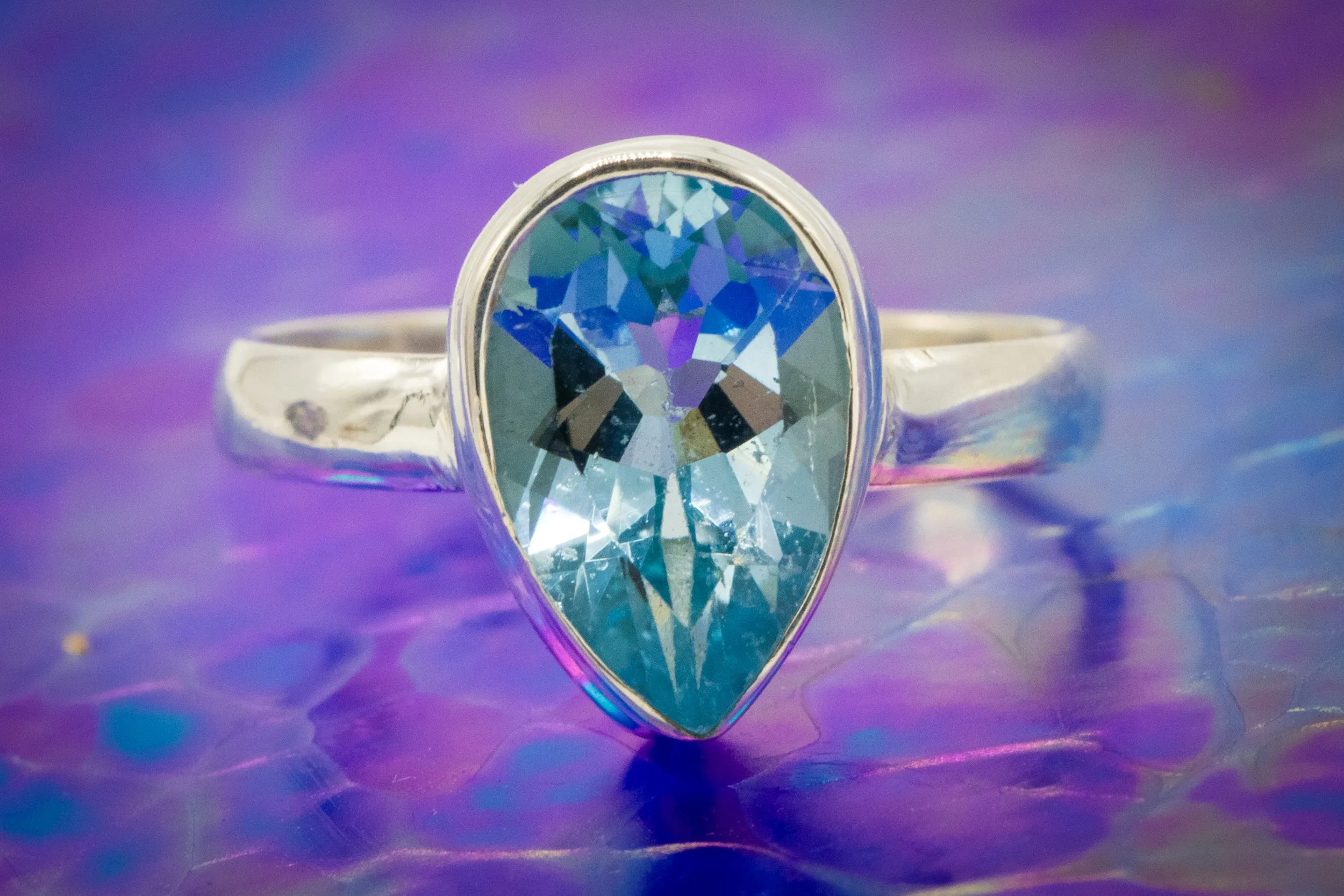 Blue Topaz Gemstone Ring for Cremation Ash