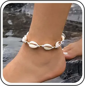 Bohemian Cowrie Shell Anklet Bracelet White Woven Rope Shell Ankle Bracelet Cowrie Shell Chain Anklet Adjustable Braided Anklets Summer Beach Foot Chain Jewelry for Women Gifts