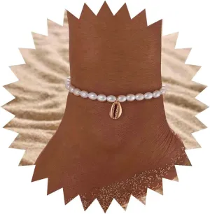 Bohemian Pearl Shell Chain Anklet Gold Seashell Ankle Bracelet Pearl Cowrie Shell Anklet Adjustable Pearl Anklet Chain Summer Beach Foot Chain Jewelry for Women