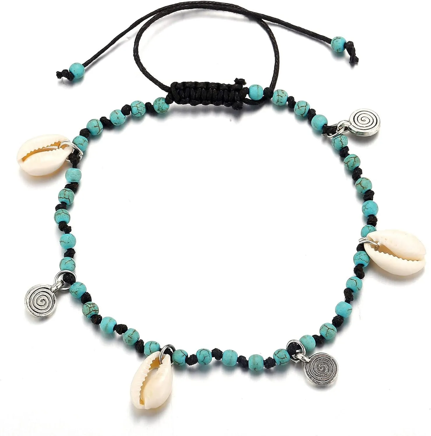 Bohemian Summer Anklets for Women Ankle Bracelet Set On Leg Rope Chain Shell Starfish Charms Barefoot Beache Jewelry - (Metal Color: Green)