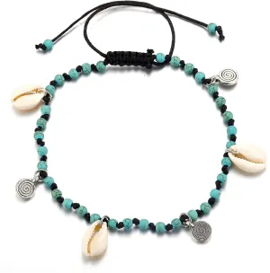 Bohemian Summer Anklets for Women Ankle Bracelet Set On Leg Rope Chain Shell Starfish Charms Barefoot Beache Jewelry - (Metal Color: Green)