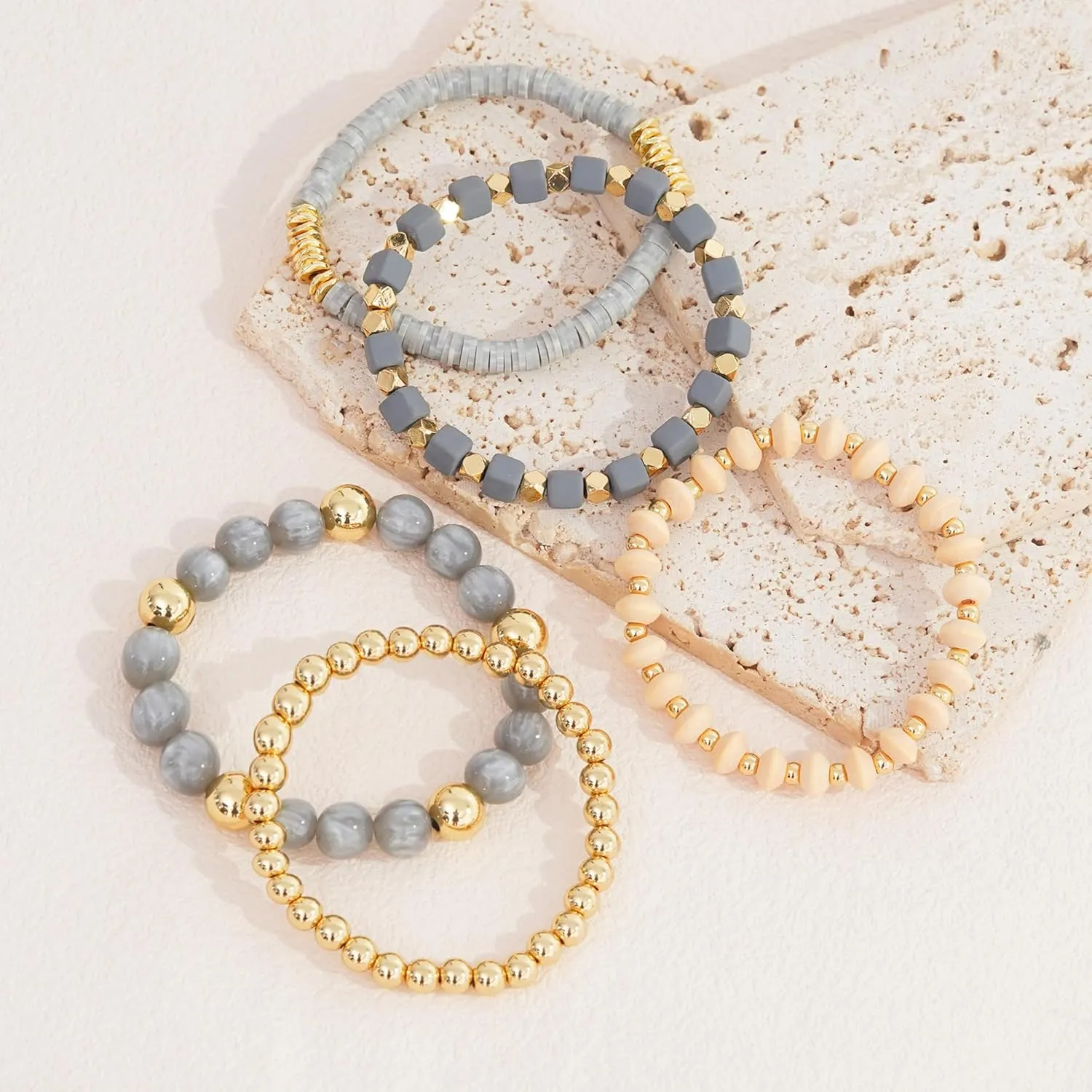 Boho Beaded Stretch Bracelets For Women Stackable Crystal Gold Beaded Bracelets Set Trendy Handmade Friendship Braeclet Jewelry Gifts