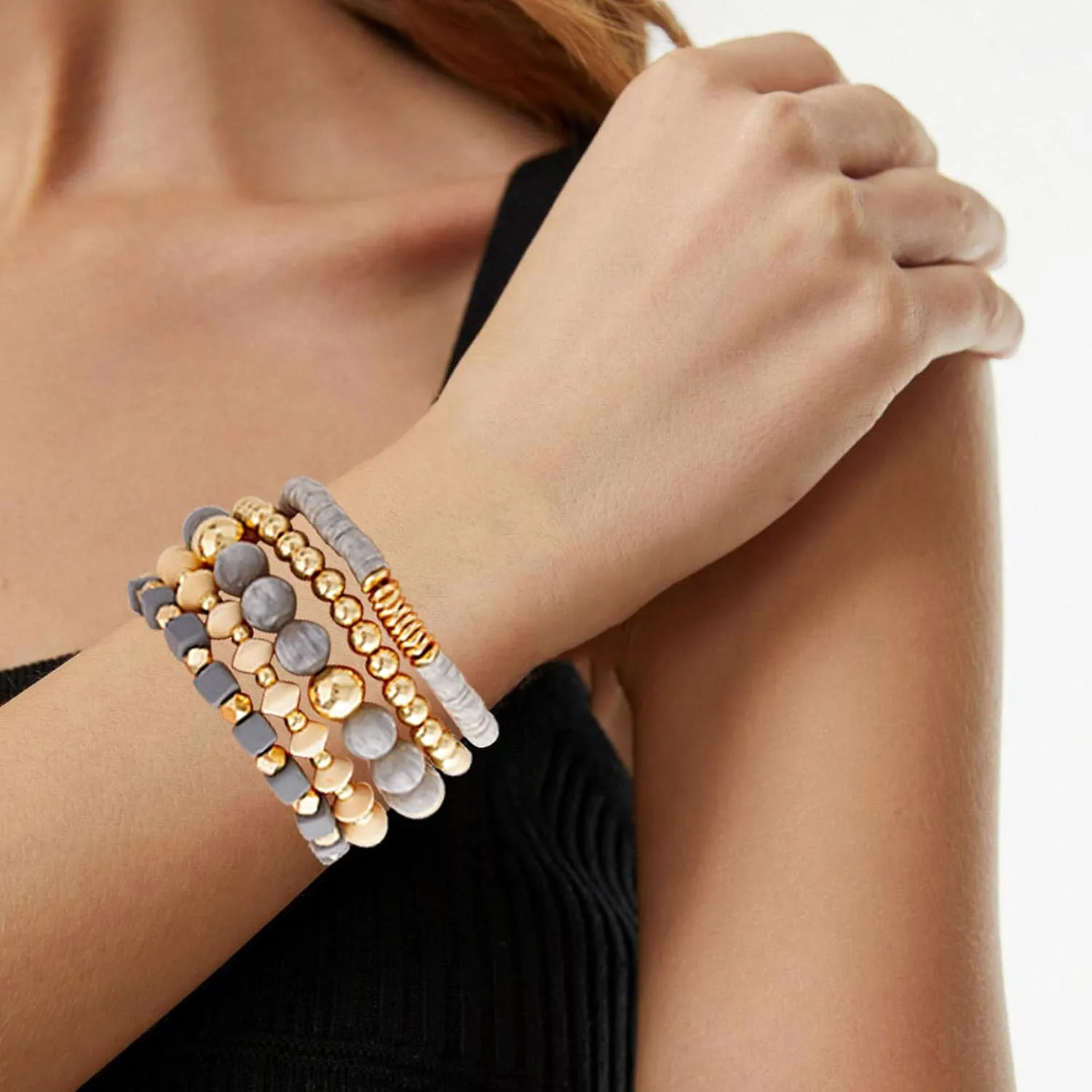 Boho Beaded Stretch Bracelets For Women Stackable Crystal Gold Beaded Bracelets Set Trendy Handmade Friendship Braeclet Jewelry Gifts