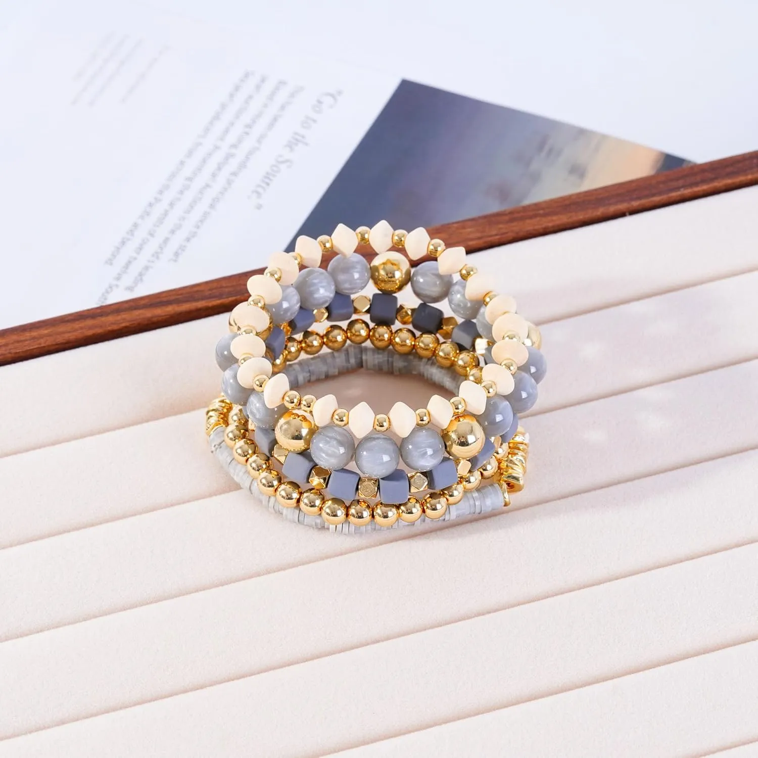Boho Beaded Stretch Bracelets For Women Stackable Crystal Gold Beaded Bracelets Set Trendy Handmade Friendship Braeclet Jewelry Gifts