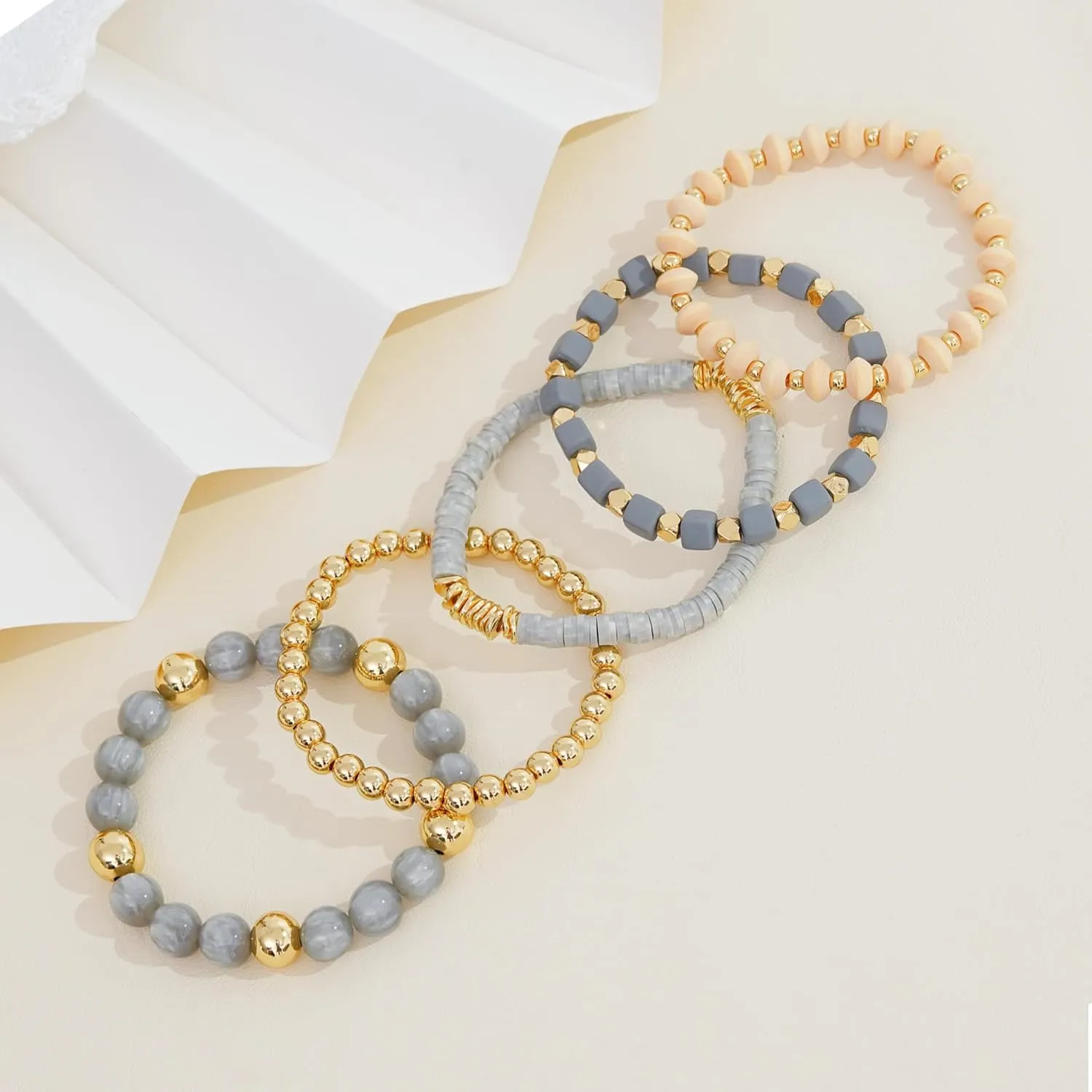 Boho Beaded Stretch Bracelets For Women Stackable Crystal Gold Beaded Bracelets Set Trendy Handmade Friendship Braeclet Jewelry Gifts