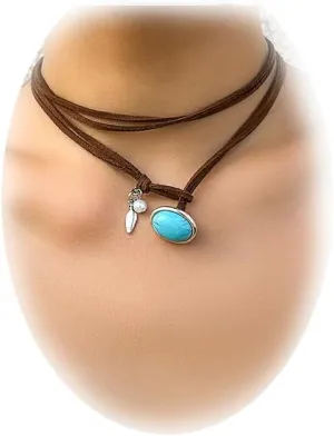 Boho Choker Necklaces for Women Bohemian Turquoise Necklace Layered Leather Necklace Adjustable Vintage Bead Western Fashion Jewelry Gifts (Boho Necklaces)