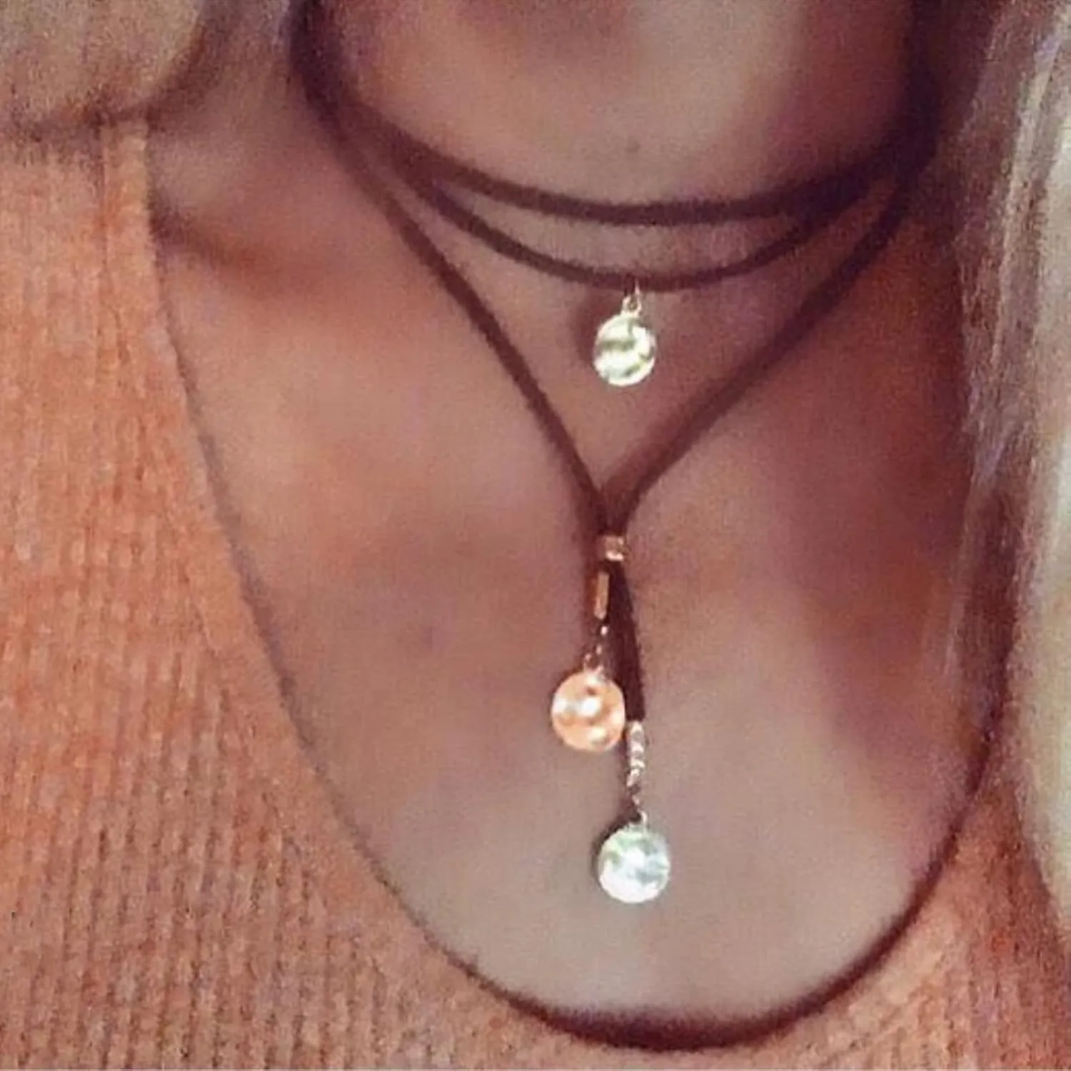 Boho Layered Necklaces for Women,Black Brown Suede Choker Necklace for Women Teen Girls Boho Jewelry Long Necklaces Birthday Gifts for Her