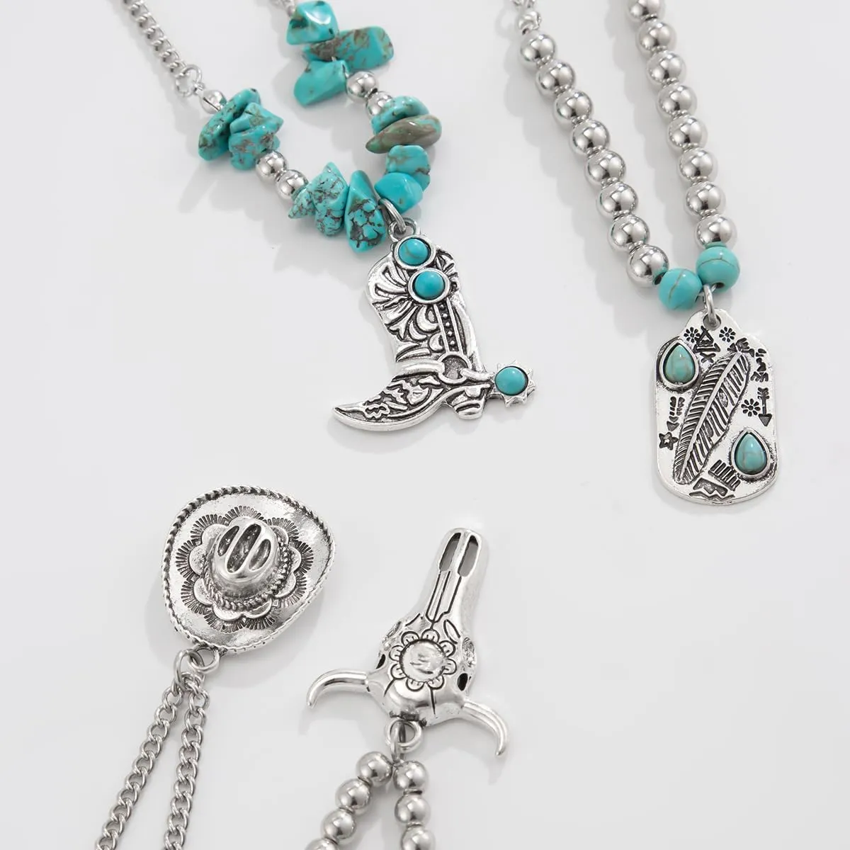 Boho Multi Layered Necklaces for Women - Western Cowgirl & Cowboy Hat Boots Accessories