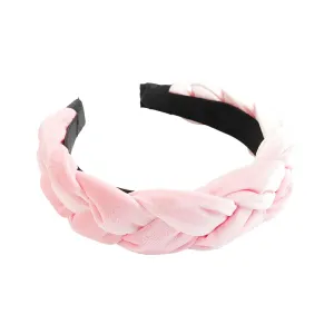 Braided Hair Band Velvet Braided Headband Women's Wide Vintage Padded Headband For Women And Girls Head Bands Sweat (Pink, One Size)