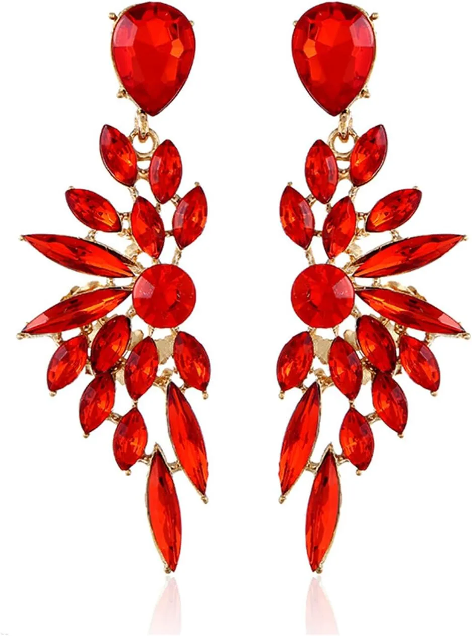 Bridal Rhinestone Statement Earrings for Women Big Cluster Dangle Earrings Large Cubic Zirconia Wedding Party Prom Long Earrings for Women Jewelry