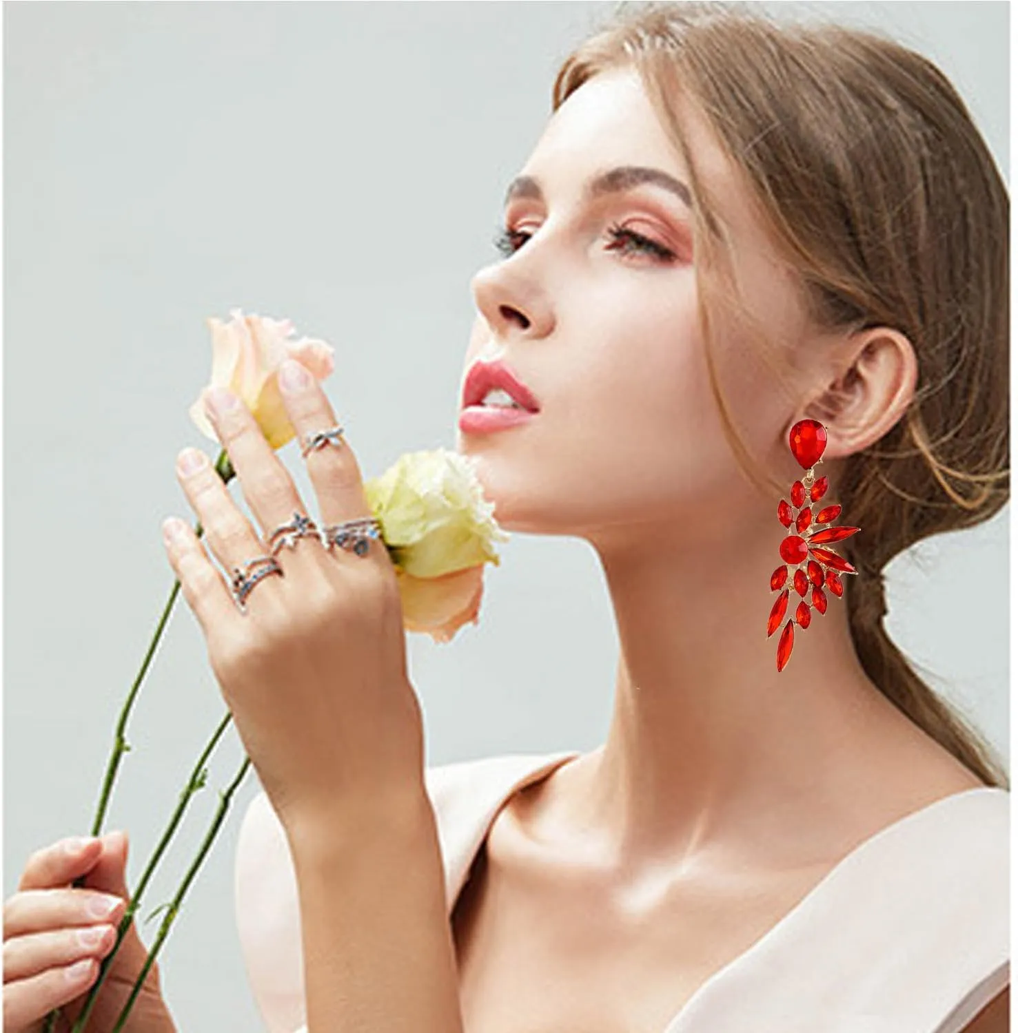 Bridal Rhinestone Statement Earrings for Women Big Cluster Dangle Earrings Large Cubic Zirconia Wedding Party Prom Long Earrings for Women Jewelry