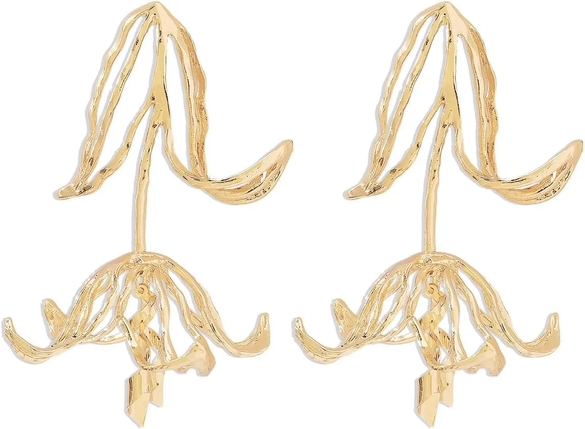 BSLVWG Exaggerated Earrings for Women Gold Silver Plated Tulip Dangle Earrings Trendy Big Flower Earrings Drop Dangle Hanging Hoop Earrings Stud Jewelry for Women