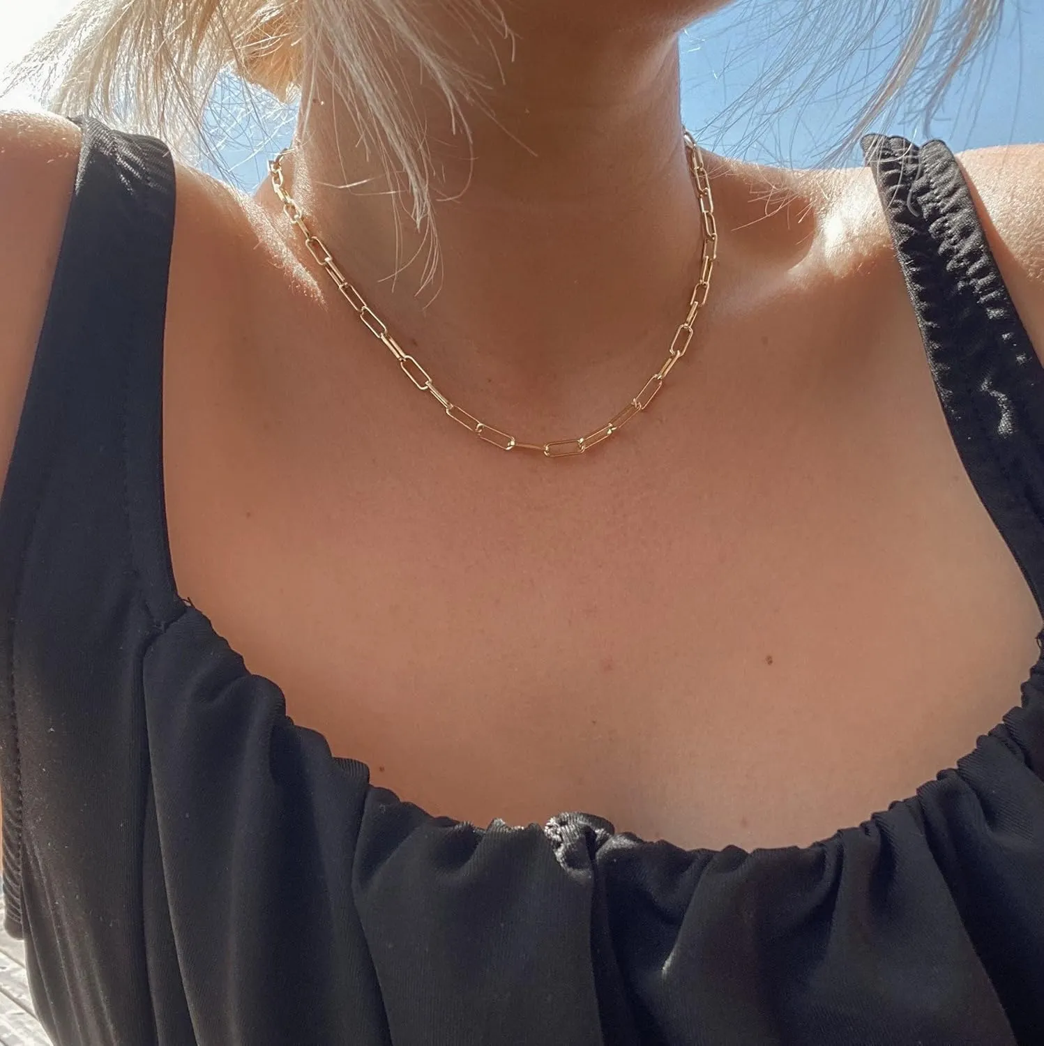 CHESKY Dainty Gold Necklace for Women, Trendy 14k Gold Plated/Sterling Silver Satellite Choker Necklace Thin Beaded Layered Choker Necklaces Discs Paperclip Chain Necklaces Womens Simple Jewelry Gift