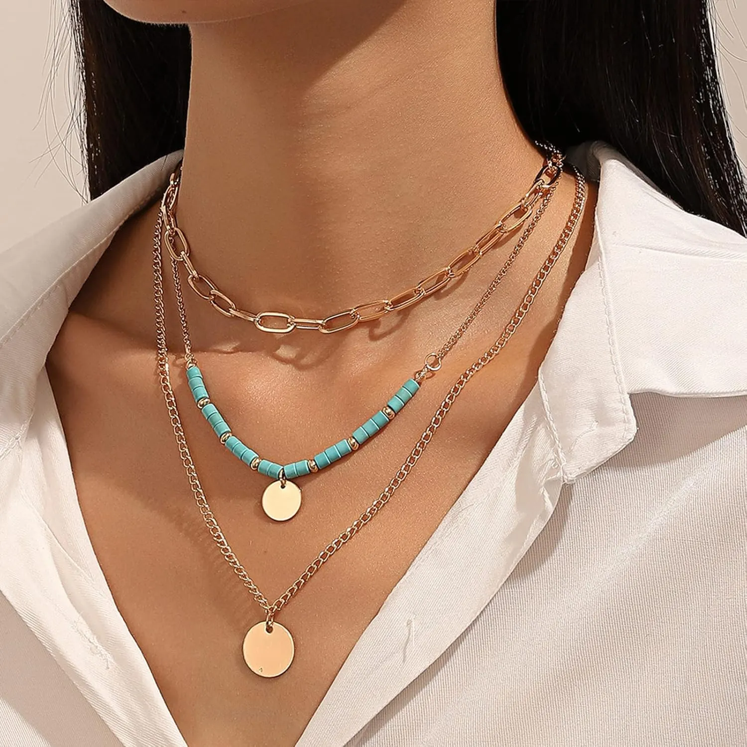 Choistily Gold Layered Necklaces for Women Gold Necklace Stack Dainty Necklace for Women Layering Herringbone Paperclip Necklace for Women Charm Necklace Gold Jewelry Gifts for Women