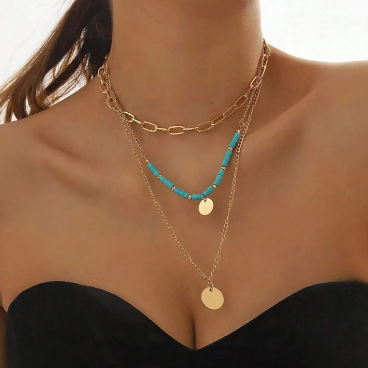 Choistily Gold Layered Necklaces for Women Gold Necklace Stack Dainty Necklace for Women Layering Herringbone Paperclip Necklace for Women Charm Necklace Gold Jewelry Gifts for Women