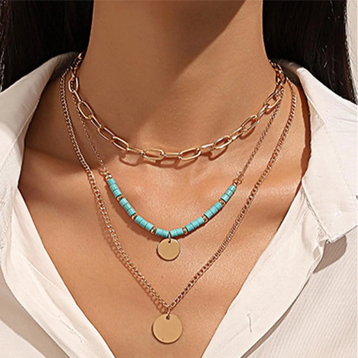 Choistily Gold Layered Necklaces for Women Gold Necklace Stack Dainty Necklace for Women Layering Herringbone Paperclip Necklace for Women Charm Necklace Gold Jewelry Gifts for Women