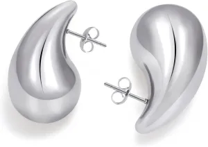 Chunky Drop Earrings for Women, 18K White Gold Plated Lightweight Teardrop Earrings Hypoallergenic Waterdrop Earrings Fashion Statement Jewelry for Women