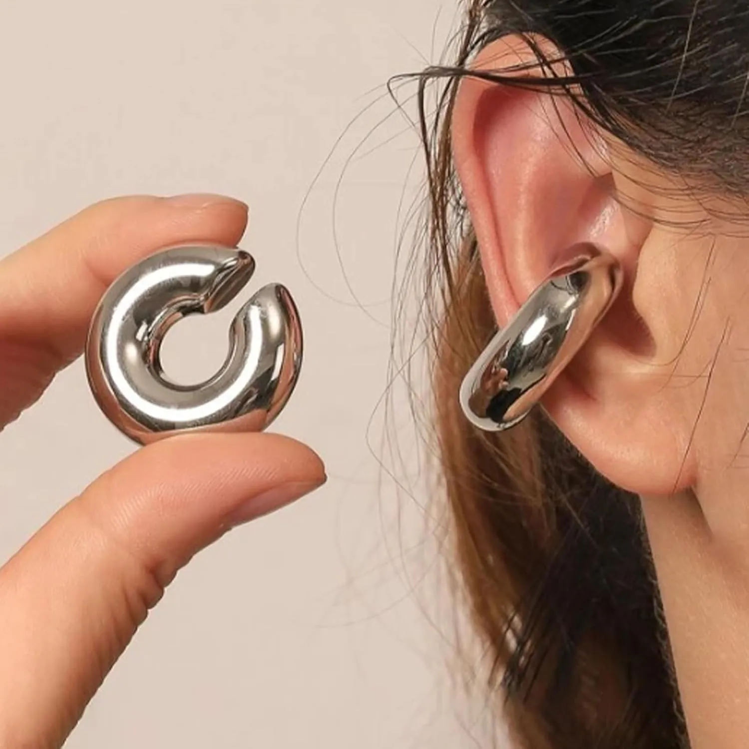 Chunky Ear Cuff Earrings for Girls Silver Ear Cuffs Thick Ear Cuff Earrings for Women