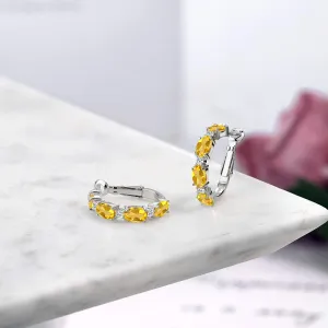 CindyGems&Jewels 2Ctw Oval Cut Yellow Citrine Huggie Hoop Earrings for Women 14K White Gold Finish 925 Sterling Silver