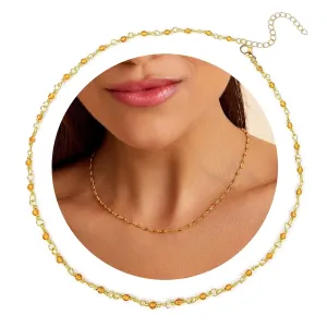 Citrine Choker Necklace, Natural Citrine Gemstone Handmade Beaded Necklace, 18k Gold Plated Wire Wrap Healing Crystals Women Fashion Jewelry 18 Inches (citrine)