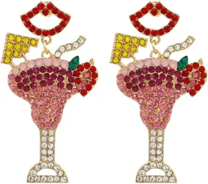 Cocktail Earrings for Women, Wine Glass Earrings for Womens, Tropical Margarita Dangle Earrings Hypoallergenic, Funny Fruit Juice Drink Cup Drop Earrings, Sterling Silver, No Gemstone