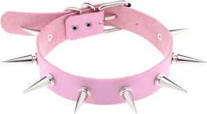 COLORFUL BLING Punk Leather Long Rivets Choker Necklace PU Leather Rock Gothic Spikes Adjustable Neck Choker Necklace Jewelry for Unisex