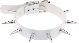 COLORFUL BLING Punk Leather Long Rivets Choker Necklace PU Leather Rock Gothic Spikes Adjustable Neck Choker Necklace Jewelry for Unisex