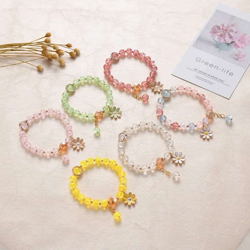 Colorful Crystal Daisy Flowers Beaded Bracelet