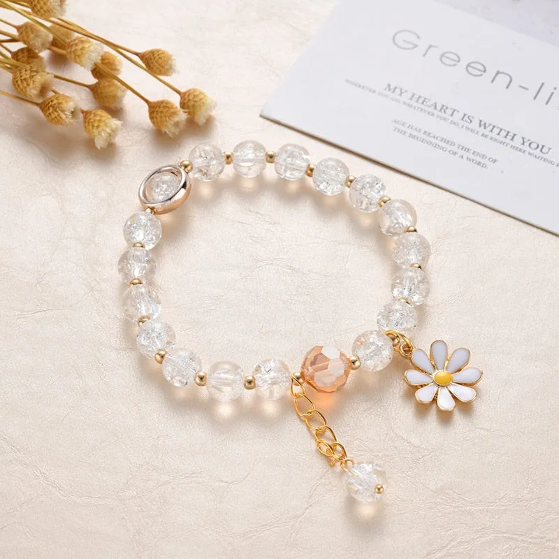 Colorful Crystal Daisy Flowers Beaded Bracelet