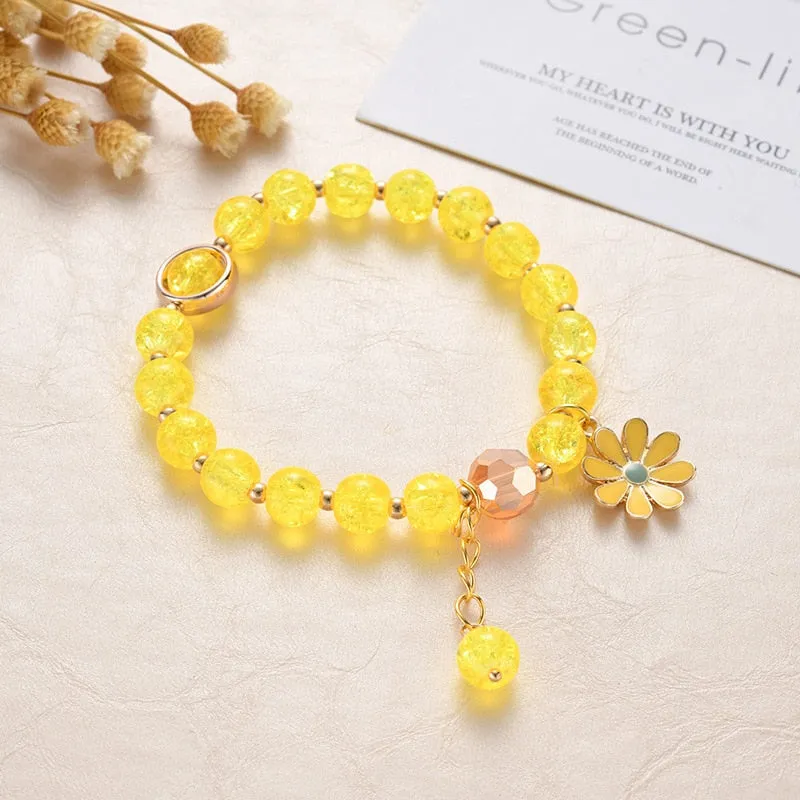 Colorful Crystal Daisy Flowers Beaded Bracelet