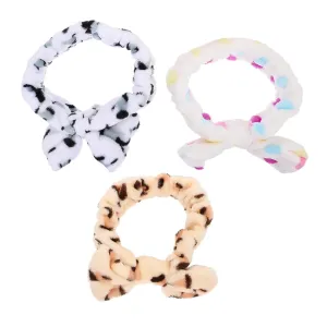 Comfortable Coral Velvet Headband 3pcs Face Washing Hair Ties Bowknot Design