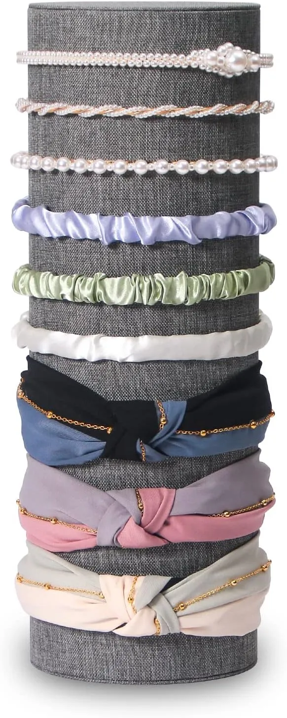 Coward Vertical Headband Holder Hairband Accessories Display Stand Necklaces Scrunchie Hairband Showcase Storage (gray linen)