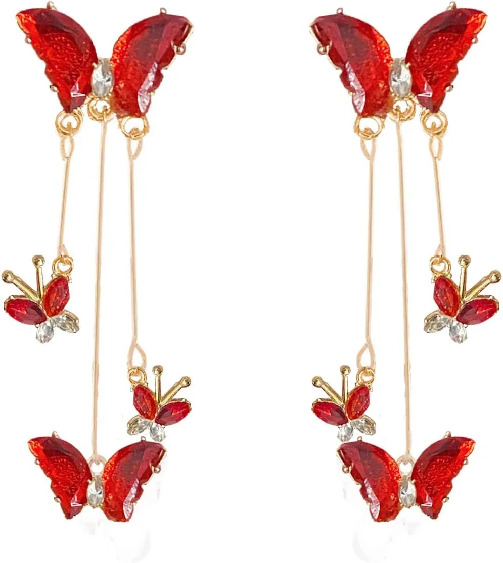 Crystal Butterfly Tassel Zircon Rhinestone Drop Dangle Earrings - Wedding Jewelry Gifts for Women