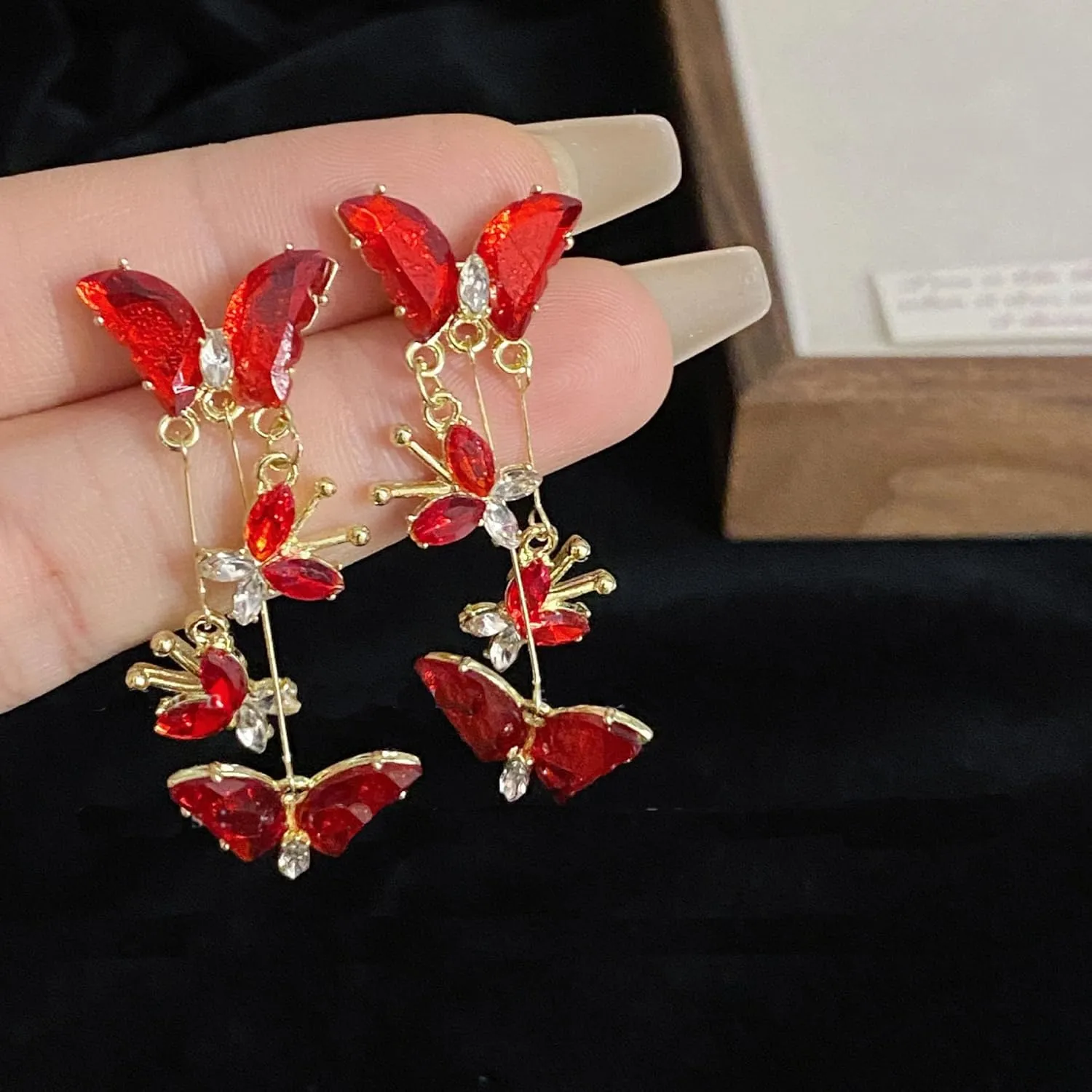 Crystal Butterfly Tassel Zircon Rhinestone Drop Dangle Earrings - Wedding Jewelry Gifts for Women