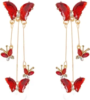 Crystal Butterfly Tassel Zircon Rhinestone Drop Dangle Earrings - Wedding Jewelry Gifts for Women