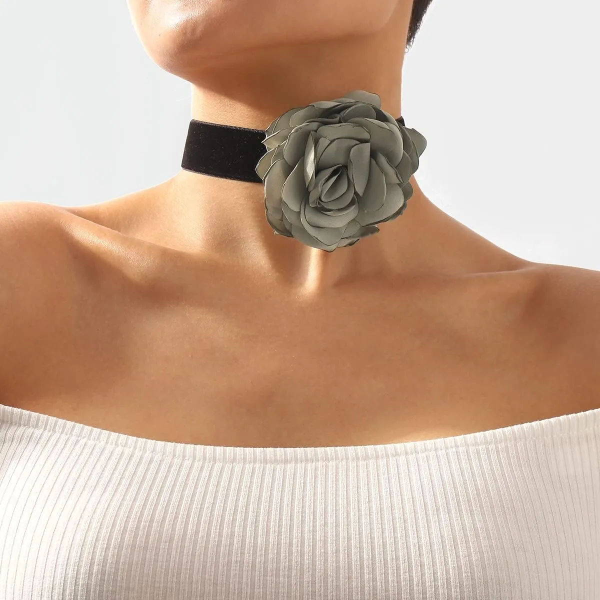 CSIYANJRY99 Flower Rose Choker Necklace for Women Black Big Rosette Velvet Silk Gothic Adjustable Chain Y2K Jewelry Accessories