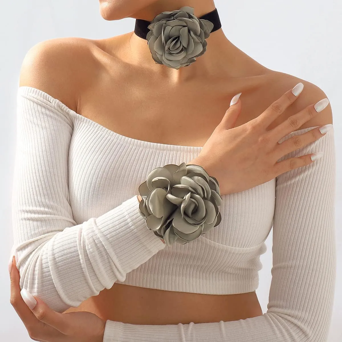 CSIYANJRY99 Flower Rose Choker Necklace for Women Black Big Rosette Velvet Silk Gothic Adjustable Chain Y2K Jewelry Accessories