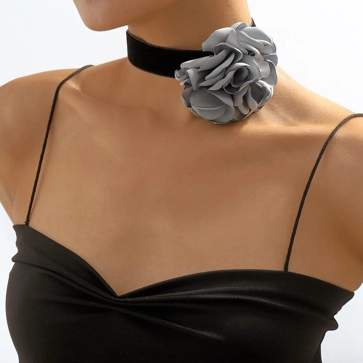 CSIYANJRY99 Flower Rose Choker Necklace for Women Black Big Rosette Velvet Silk Gothic Adjustable Chain Y2K Jewelry Accessories