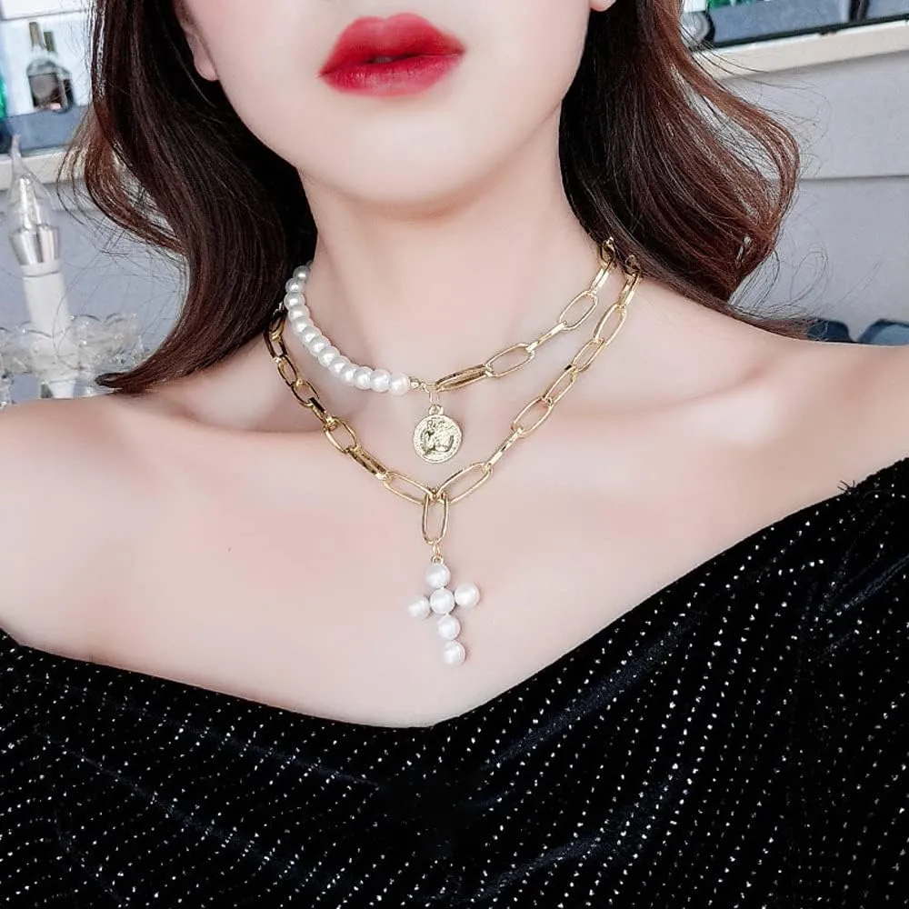 CSIYANJRY99 Layered Gold Necklaces for Women Chunky Gold Necklace Stack Layered Cuban Paperclip Snake Chain Necklace Retro Coin Dainty Pendant Toggle Clasp Necklace