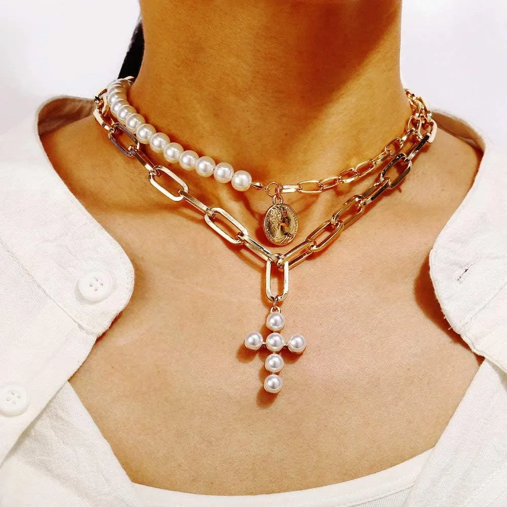 CSIYANJRY99 Layered Gold Necklaces for Women Chunky Gold Necklace Stack Layered Cuban Paperclip Snake Chain Necklace Retro Coin Dainty Pendant Toggle Clasp Necklace