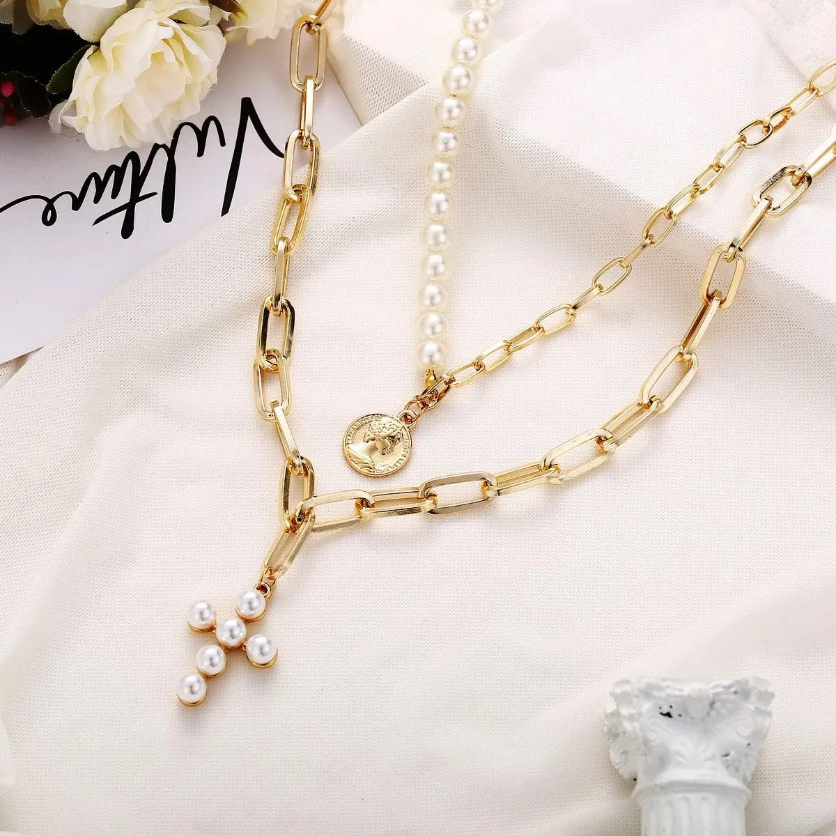 CSIYANJRY99 Layered Gold Necklaces for Women Chunky Gold Necklace Stack Layered Cuban Paperclip Snake Chain Necklace Retro Coin Dainty Pendant Toggle Clasp Necklace