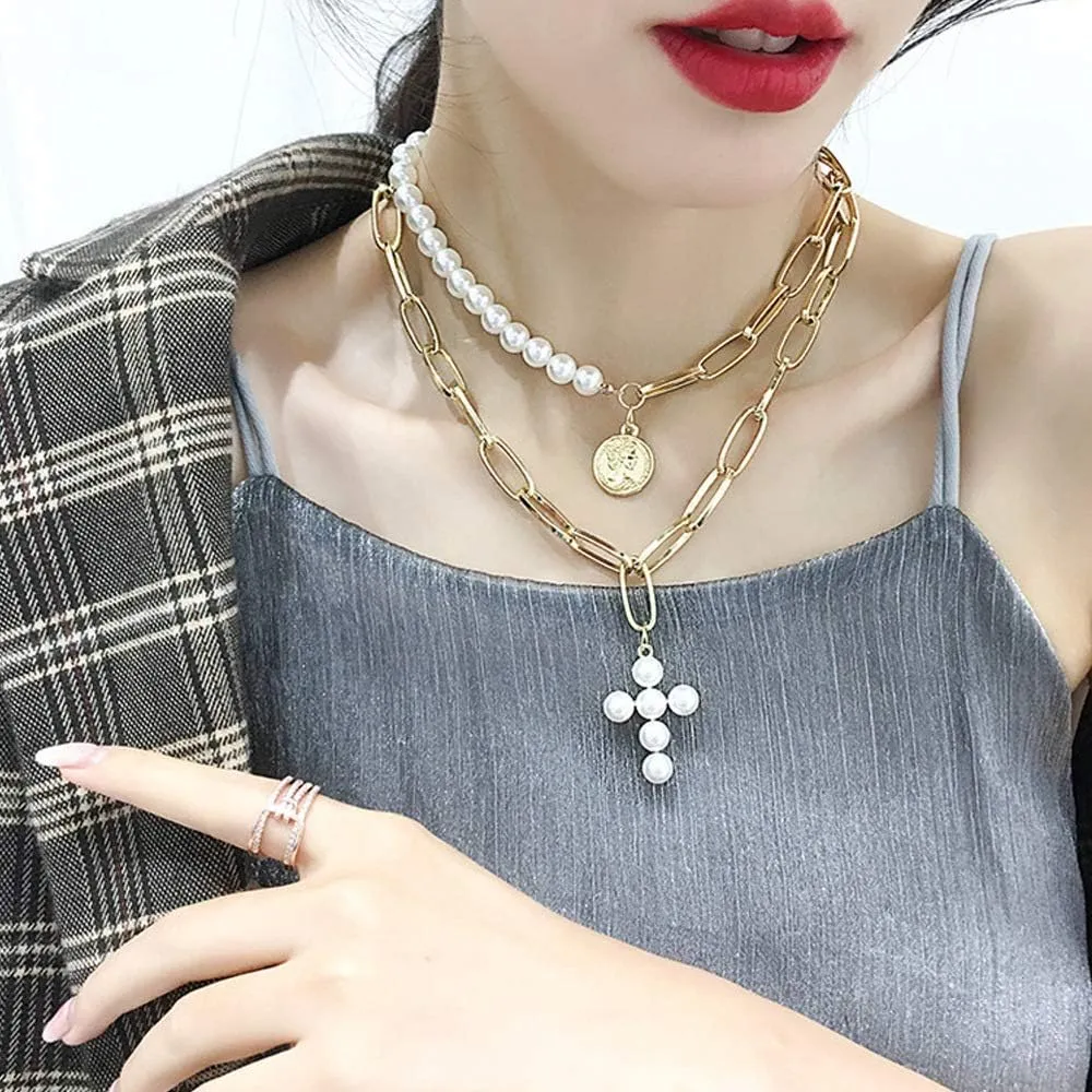 CSIYANJRY99 Layered Gold Necklaces for Women Chunky Gold Necklace Stack Layered Cuban Paperclip Snake Chain Necklace Retro Coin Dainty Pendant Toggle Clasp Necklace