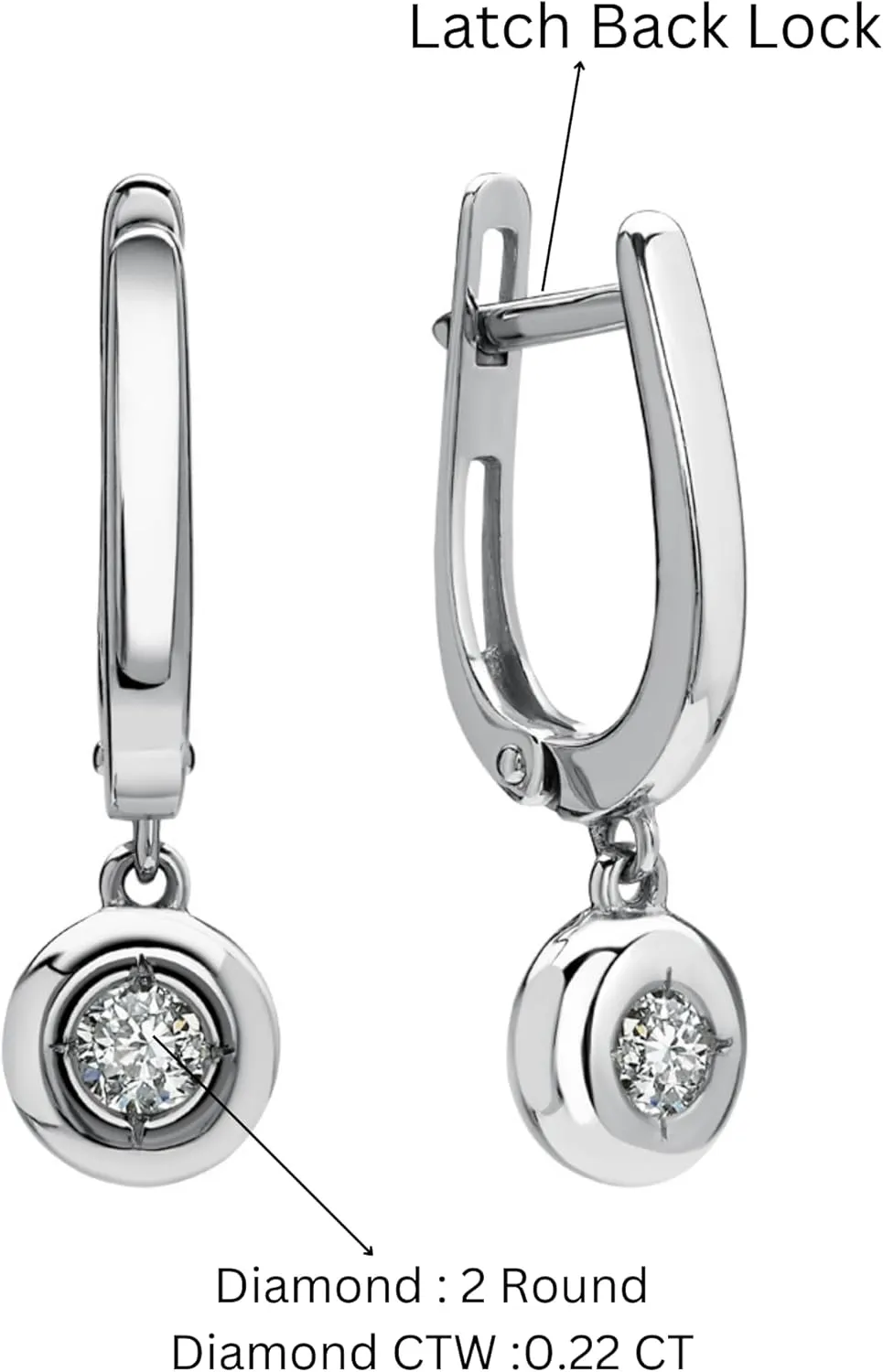 CUSHIO9NBLUE 14k Gold Bezel Set Diamond(0.22ct) Drop Earring,Unique Dangle Hoop Earring,Minimalist Huggie Hoops for Women,Gift for Her.