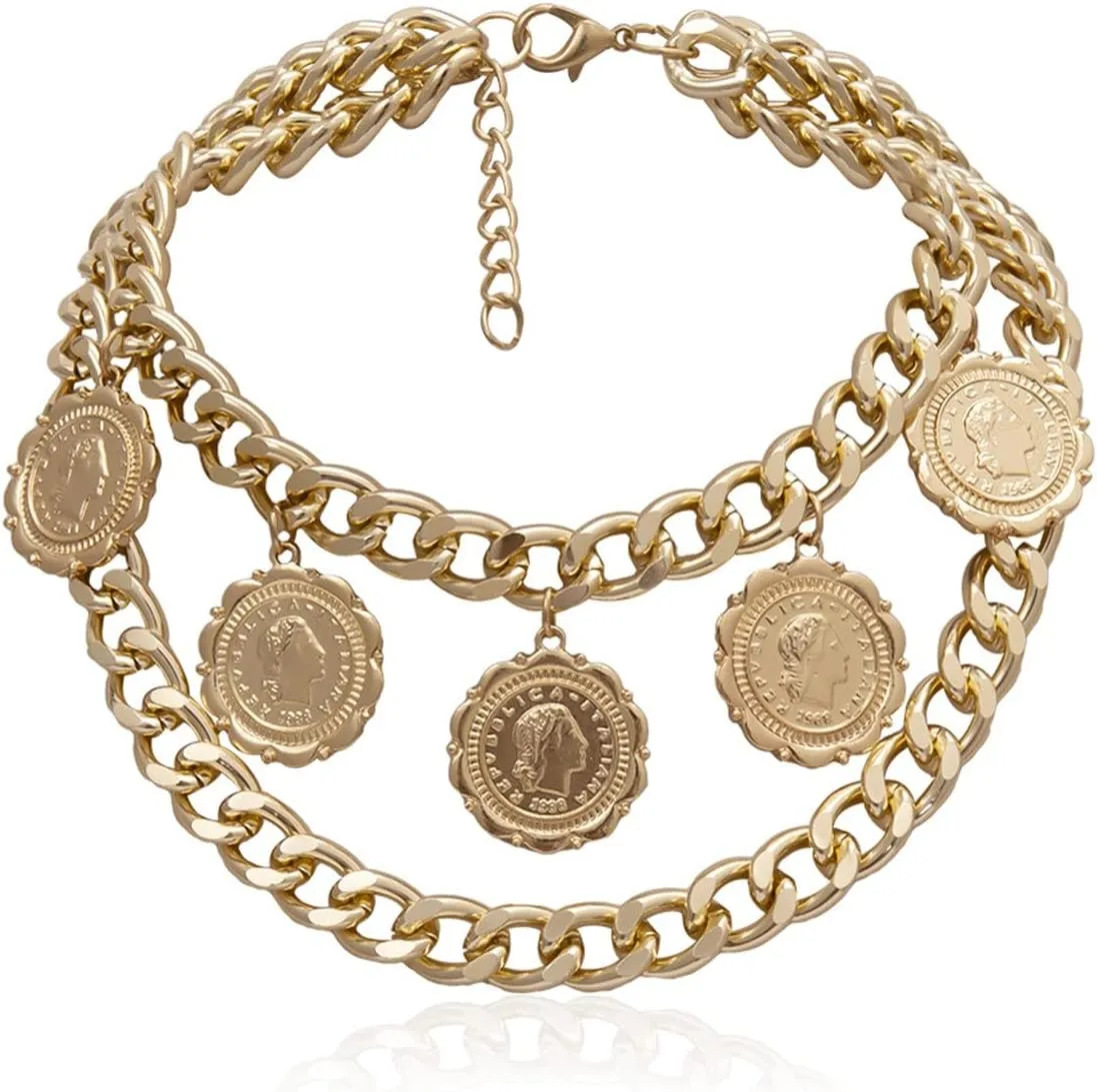 Dainty Layered Necklace, Dainty Layering Necklaces for Women Punk Retro Relief Pendant Chain Necklaces Jewelry Gifts, 2 Layers, Gold