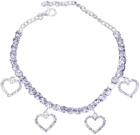 Divine Creation 5Ct Round Cut Diamond Women's Unique Heart Shape Anklet 14K White Gold Finish 925 Sterling Silver Gift For Her