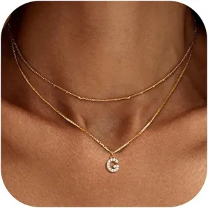 Dochais Initial Necklaces for Women Layered Initial Necklace 14K Gold Plated Letter Necklace Tiny Initial A-Z Pendant Necklace Personalized Layered Gold Initial Necklaces Gifts Jewelry