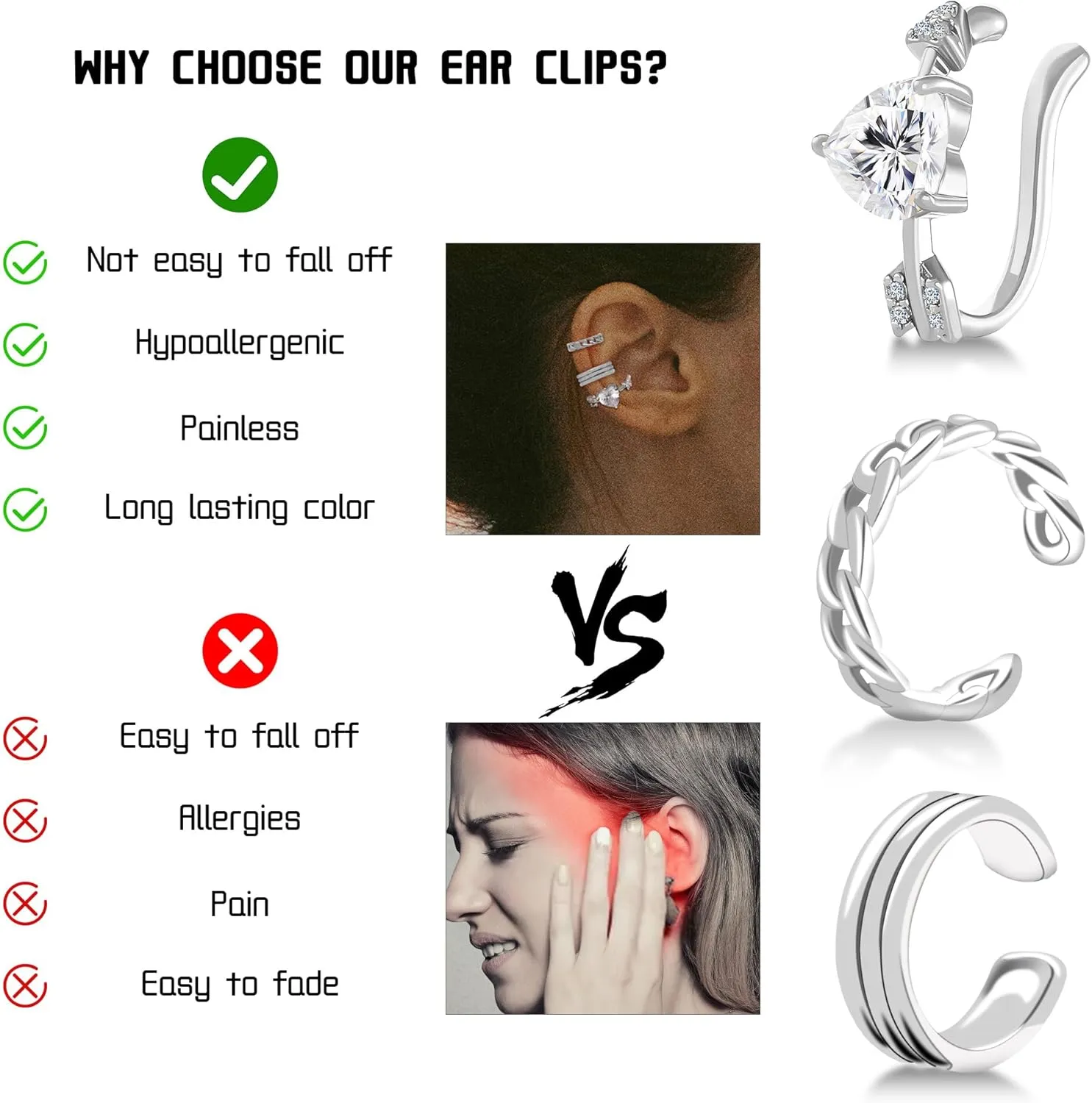 Ear Cuff Earrings for Women Cuff Hoop Earrings Non Piercing Cubic Zirconia Huggie Ear Cuff 14K Gold Plated Earrings Fake Clip On Helix Cartilage Girls Cuff Earrings