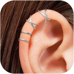 Ear Cuff Earrings for Women Simple Gold Cross Double Lines Ear Cuffs Minimalist Non Piercing Cartilage Ear Cuffs